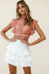 Straight Up High-Neck Lace Overlay Crop Top Rose