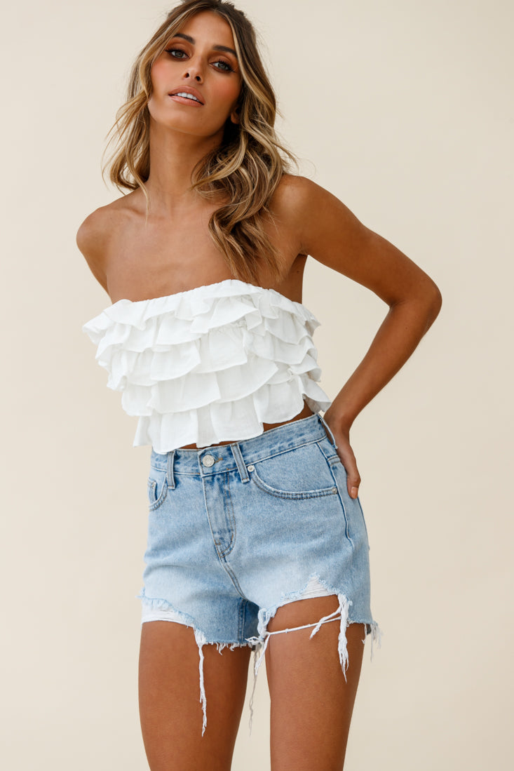 Talulah Layered Ruffle Lace-Up Back Crop Top White