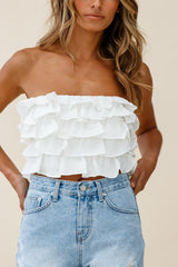 Talulah Layered Ruffle Lace-Up Back Crop Top White