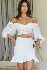 Talk About Me Puff Half Sleeve Circle Trim Crop Top White