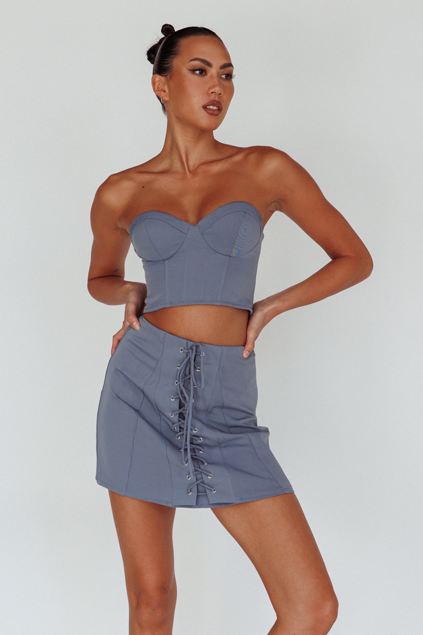 Ventura Bustier Crop Top Suit Grey