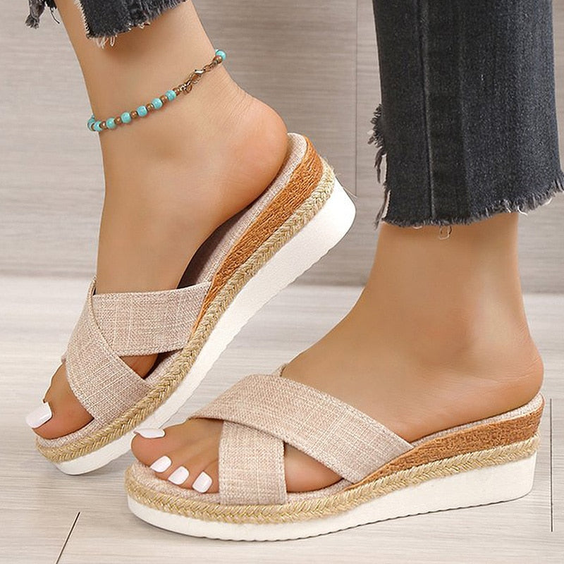 Wenkouban Women Sandals Wedges Heels Summer Shoes For Women Platform Sandalias Mujer Elegant Woman Heeled Shoes Slippers Summer Footwear