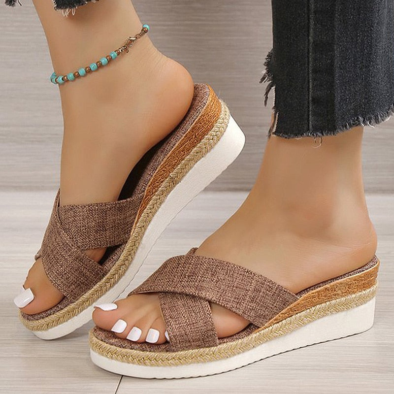 Wenkouban Women Sandals Wedges Heels Summer Shoes For Women Platform Sandalias Mujer Elegant Woman Heeled Shoes Slippers Summer Footwear