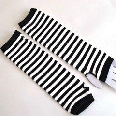 Striped Long Knit Fingerless Gloves