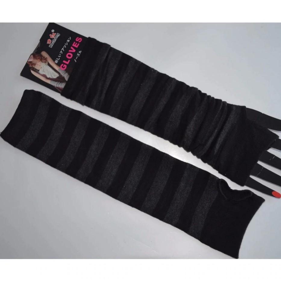 Striped Long Knit Fingerless Gloves