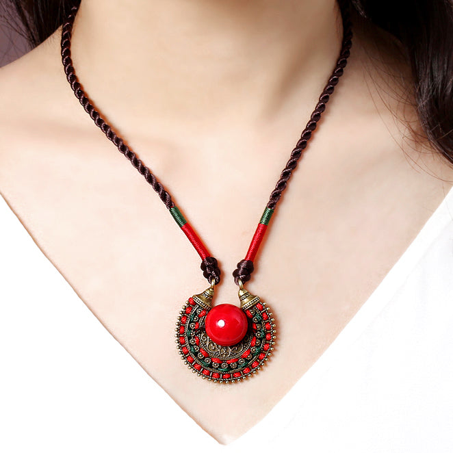 Ancient Original Jewelry Collar Necklace Ethnic Style Short Neck Decoration Female Red Pendant Retro Accessories