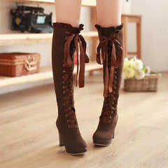 Vintage Lace-up Knee High Boots