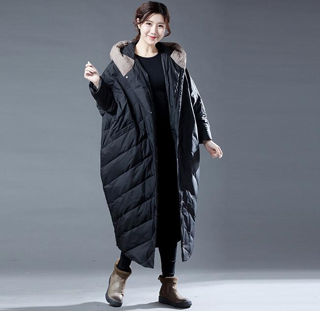 Color Block Long Women Winter Loose Duck Down Warm Women Jackets