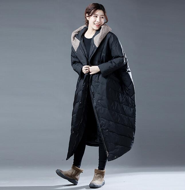 Color Block Long Women Winter Loose Duck Down Warm Women Jackets