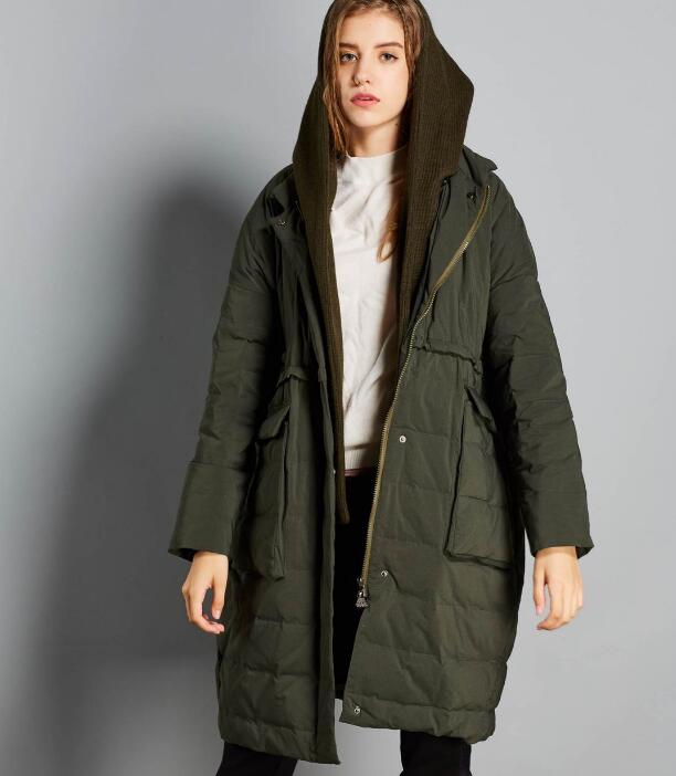 Armeegrüne Damen-Winterjacke aus 90 % Entendaunen, warmer Daunenmantel