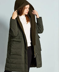 Armeegrüne Damen-Winterjacke aus 90 % Entendaunen, warmer Daunenmantel