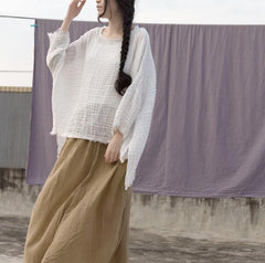 Women Linen Tops Women Blouse 3/4 Sleeves Loose Style H9504