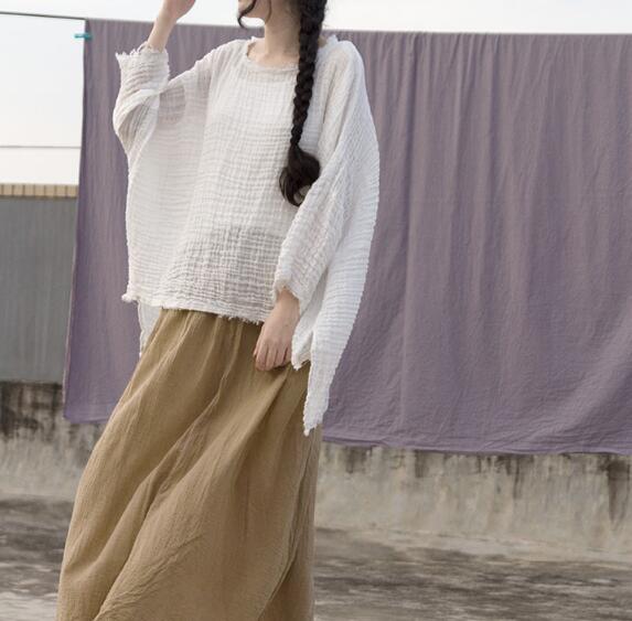 Women Linen Tops Women Blouse 3/4 Sleeves Loose Style H9504