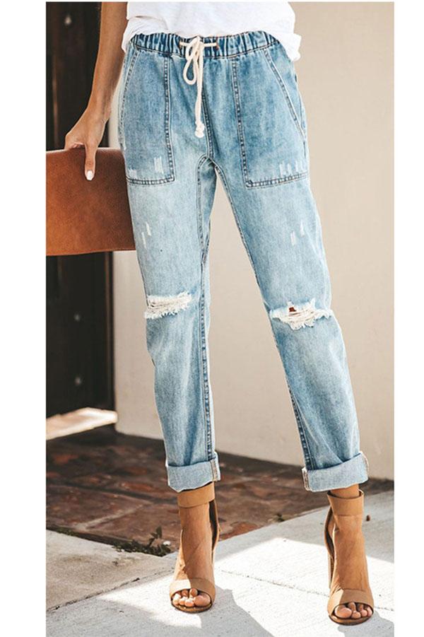 Ripped straight-leg trousers