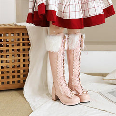 Bottes hautes chaudes Lolita Bowknot