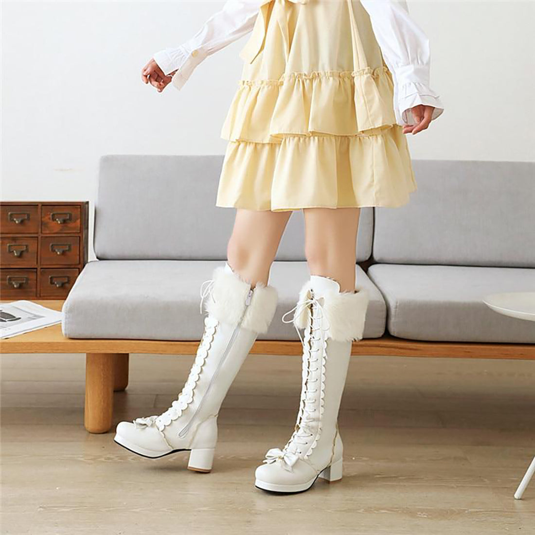 Bottes hautes chaudes Lolita Bowknot