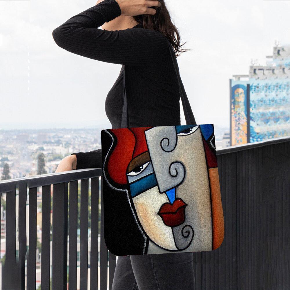 Bolso de hombro con estampado de figura de dibujos animados Multicolor estilo Picasso de fieltro para mujer 