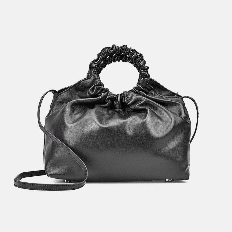 Bolso fruncido en forma de concha de Color sólido de cuero PU para mujer, bolso de mano, bolso de hombro, bolso cruzado 