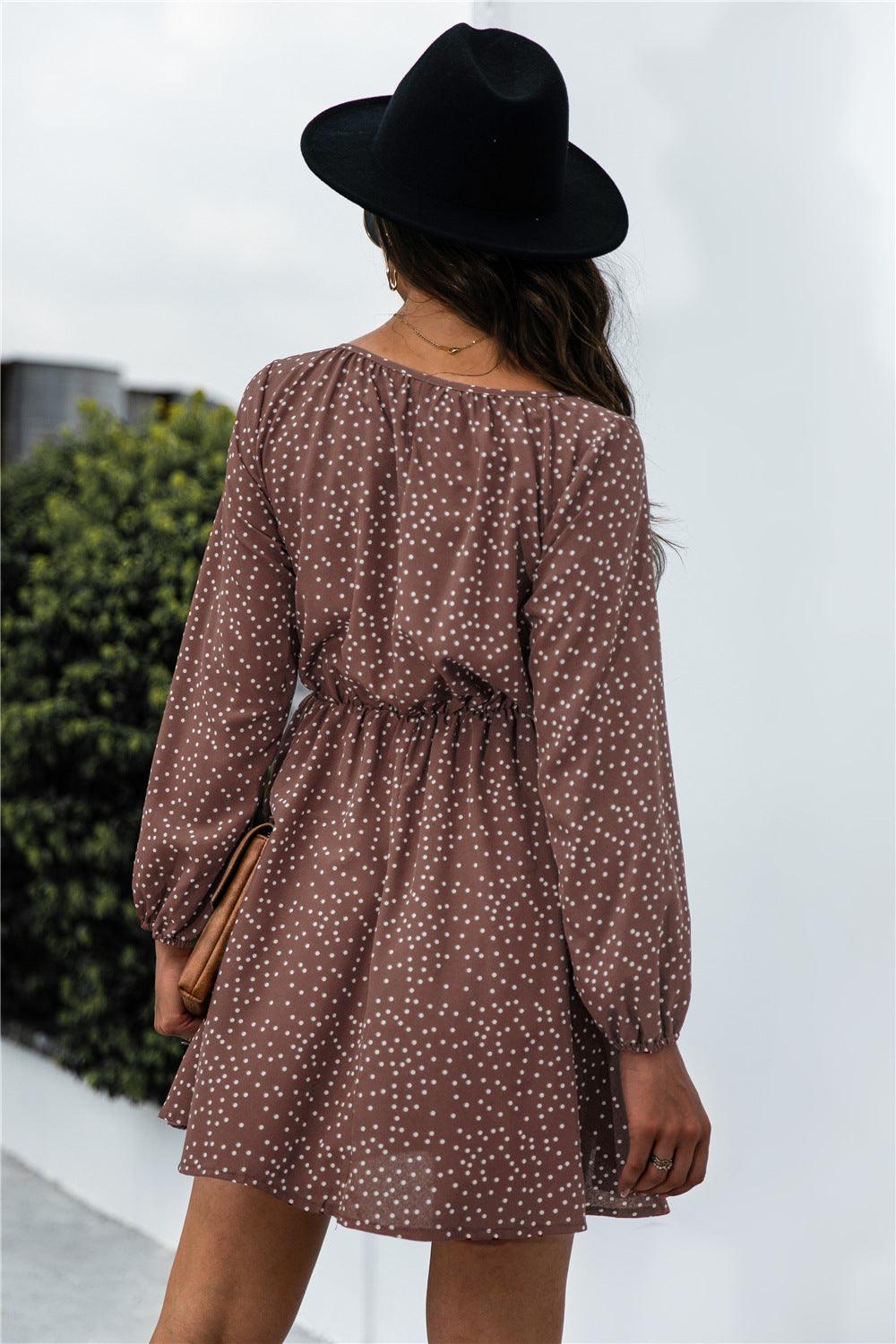 Polka Dot Tie Neck Dress