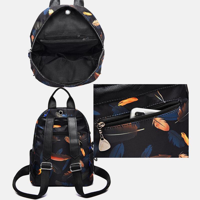 Women Oxford Butterfly Feather Pattern Large Capacity Headset Hole Waterproof Anti-Theft Casual Backpack