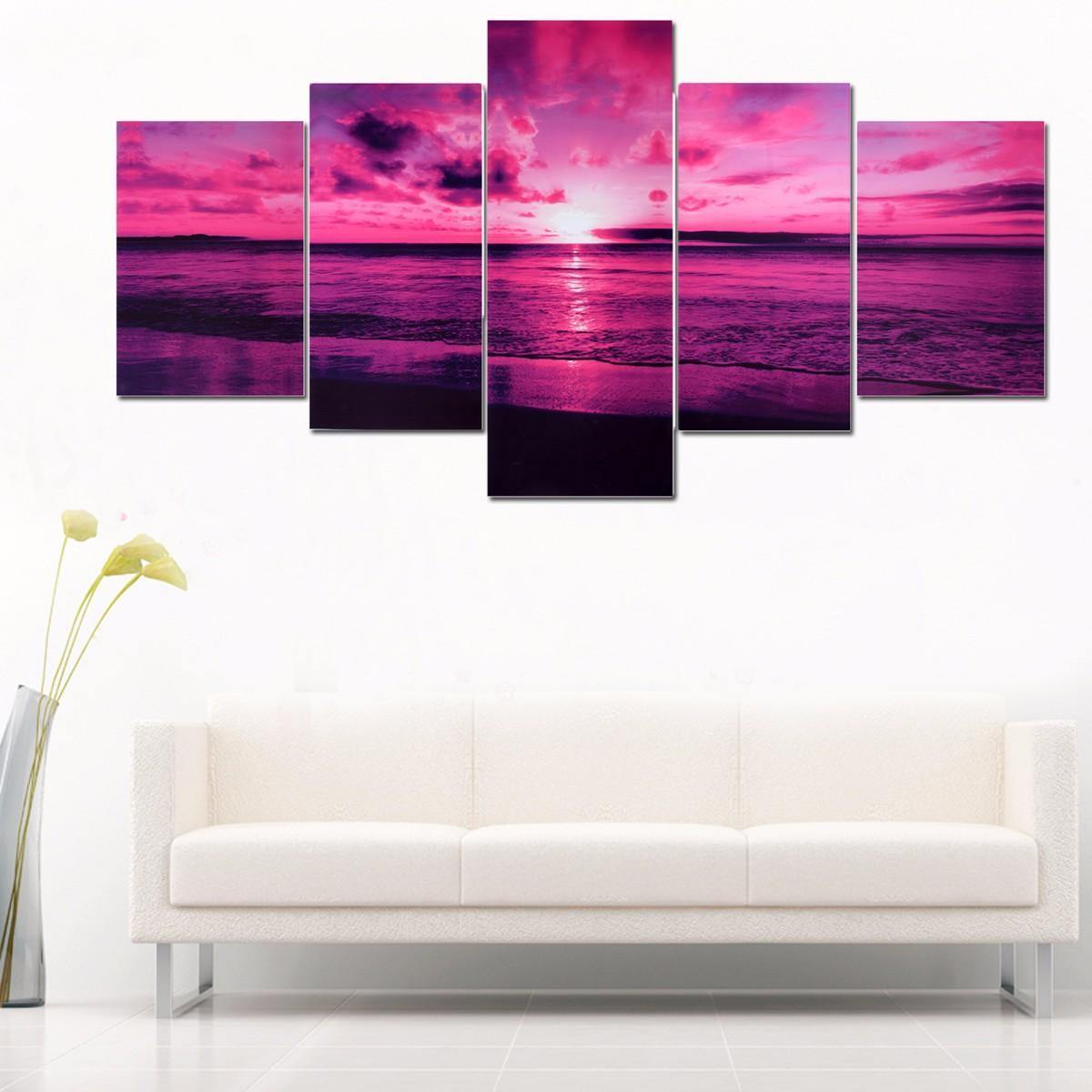 Purple Sea Sunset Modern Frameless HD Canvas Print Home Art Wall Picture Poster Wall Paintings