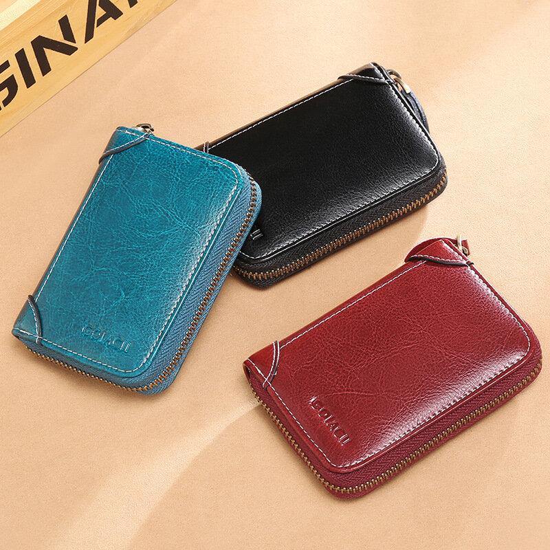 Women 12 Card Slots Rfid Genuine Leather Short Zipper Coin Purse Wallet