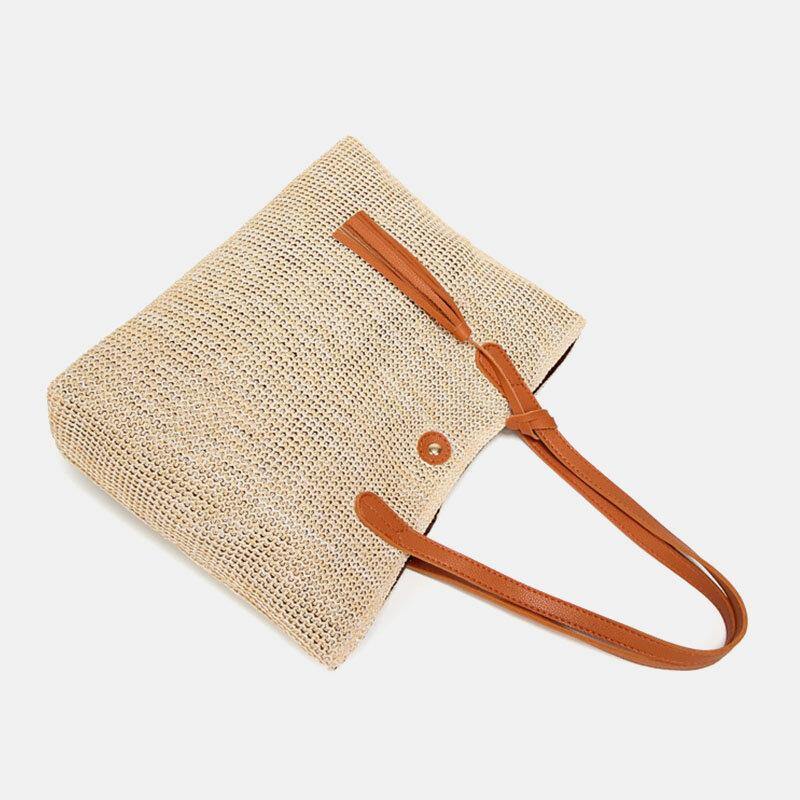 Women Tassel Decoration Large Capacity Hollow Straw Bags Handbag Shoulder Bag Beach Bag