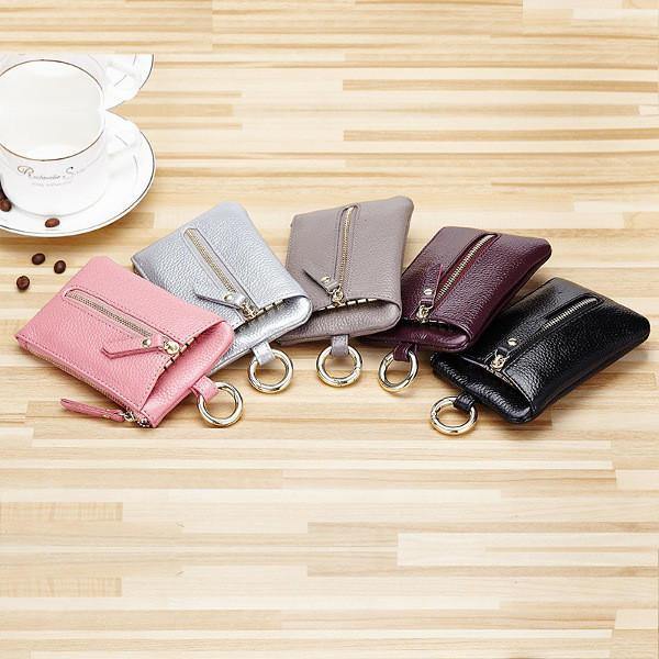 Genuine Leather Women Zipper Card Holder Girls Small Coin Bags Key Chain Bags