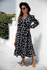 Polka Dot Split Ruffle Hem Dress