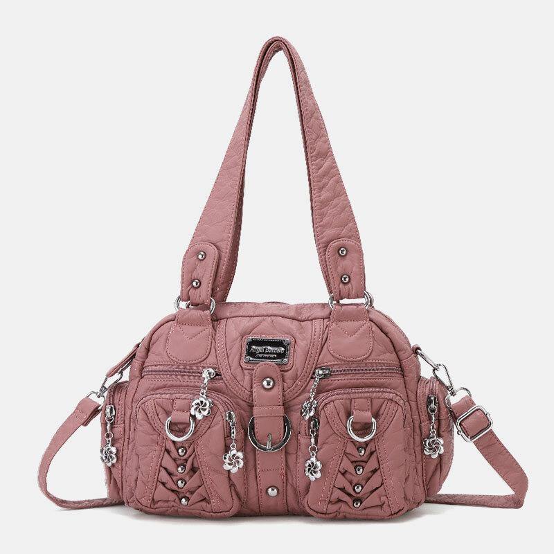 Angel Kiss Women PU Leather Multi-carry Solid Color Fashion Casual Shoulder Bag Crossbody Bag Handbag