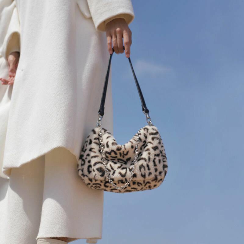 Las mujeres sintieron suave moda casual patrón de leopardo debajo del brazo Mini bolso de mano que combina con todo bolso de hombro 