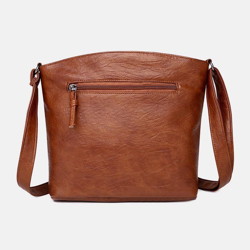 Women PU Leather Large Capacity Retro 6.3 Inch Multi-pocket Phone Bag Soft Crossbody Bags Shoulder Bag