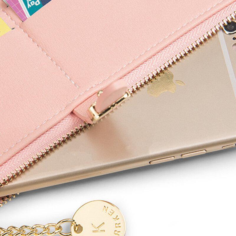 Women PU Leather Thin Solid Color Bifold Long Purse Card Holder Wallet