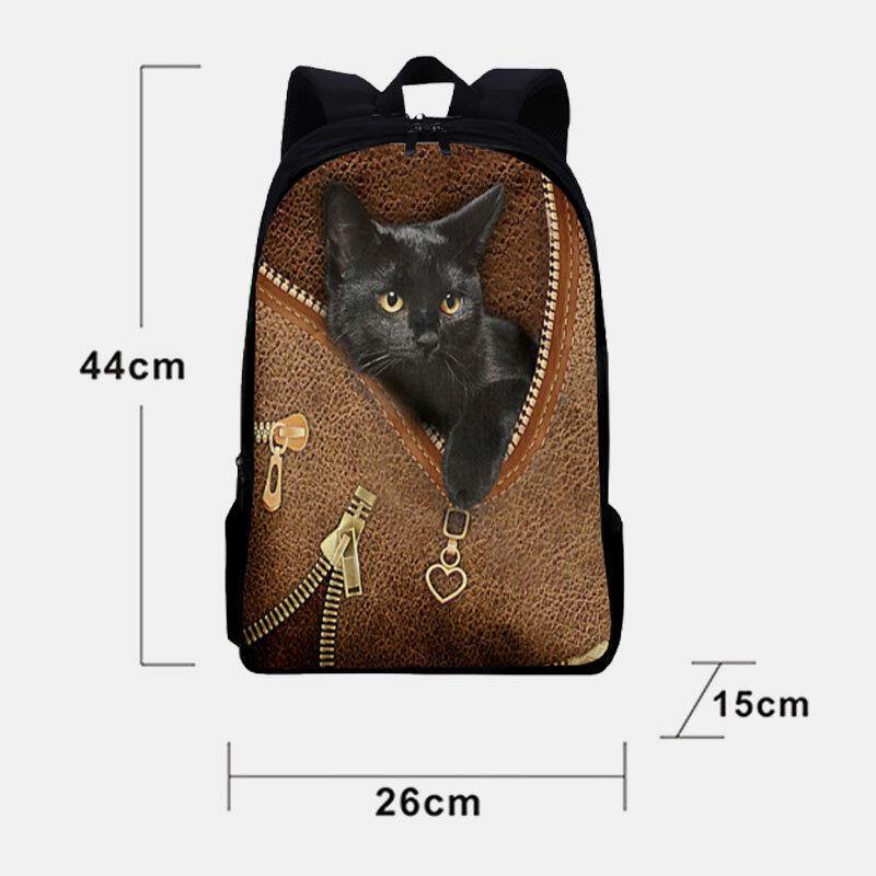 Frauen Oxford Patchwork Große Kapazität Cartoon Katze Reißverschluss Muster Druck Rucksack 