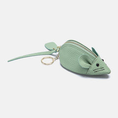 Women Genuine Leather Casual Cute Animal Mouse Pattern Mini Keychain Coin Bag Storage Bag