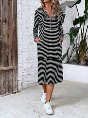 Striped Zip Front Hooded Dress