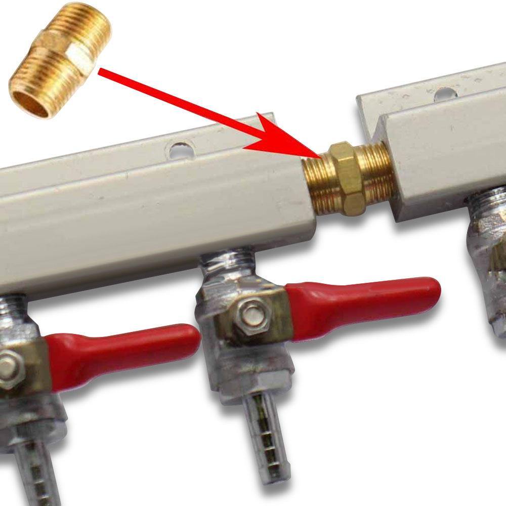 2-Wege-CO2-Gasverteilerblock-Verteiler mit 7-mm-Schlauchtüllen. Heimbrauen von Fassbier, Fass, Weinherstellung 