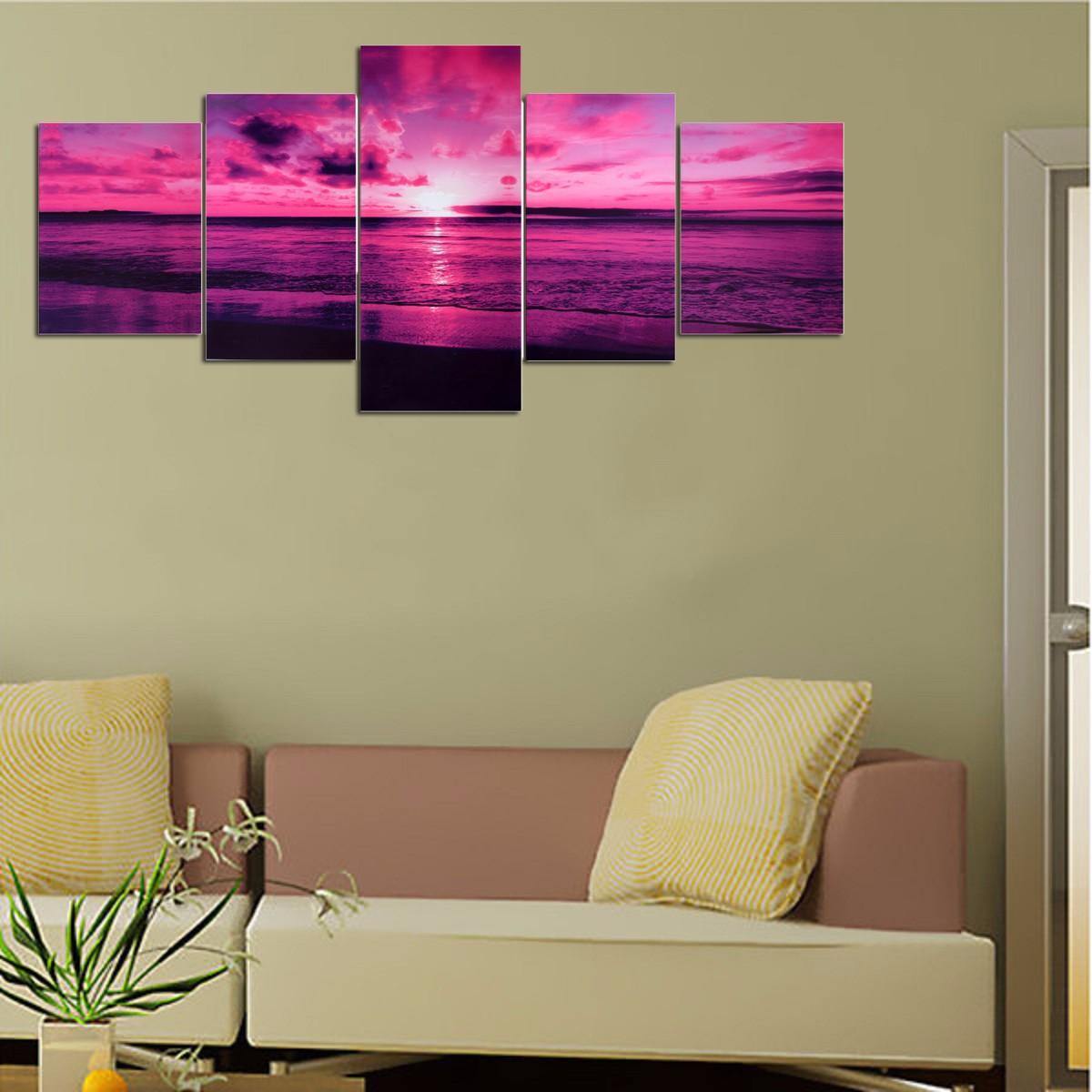 Purple Sea Sunset Modern Frameless HD Canvas Print Home Art Wall Picture Poster Wall Paintings