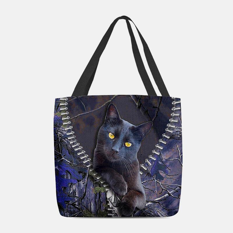 Damen Filz süße 3D dreidimensionale Cartoon schwarze Katze Zweig Muster Umhängetasche Handtasche Tote 