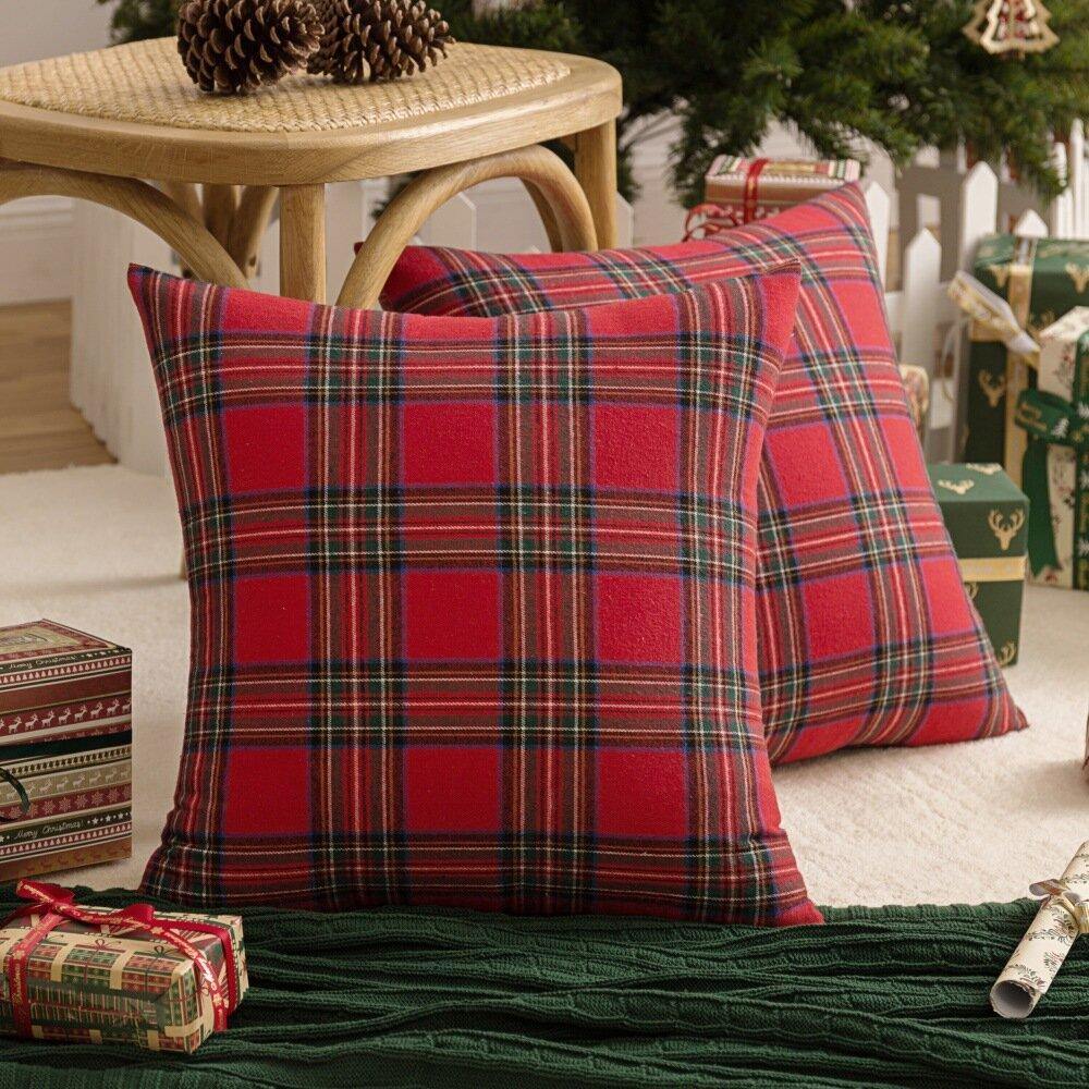 1PC Square Pillow Case Christmas Scottish Plaid Throw Waist Cushion Cover 18"