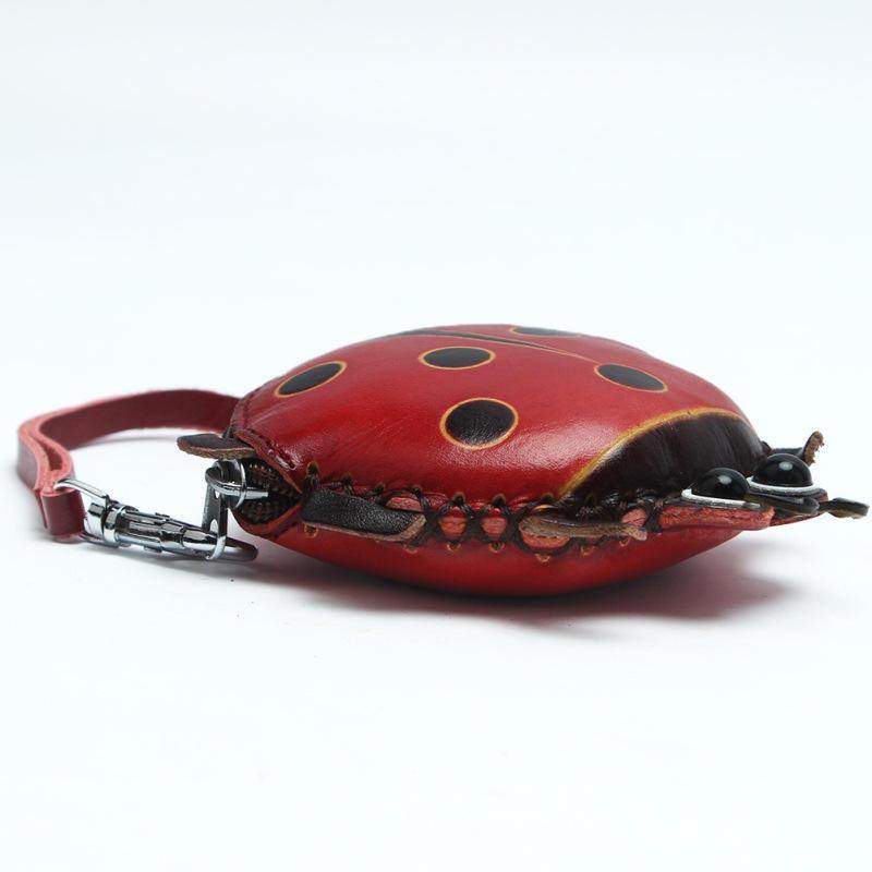 Women Genuine Leather Ladybug Pattem Mini Coins Bag Card Holder Coin Purse