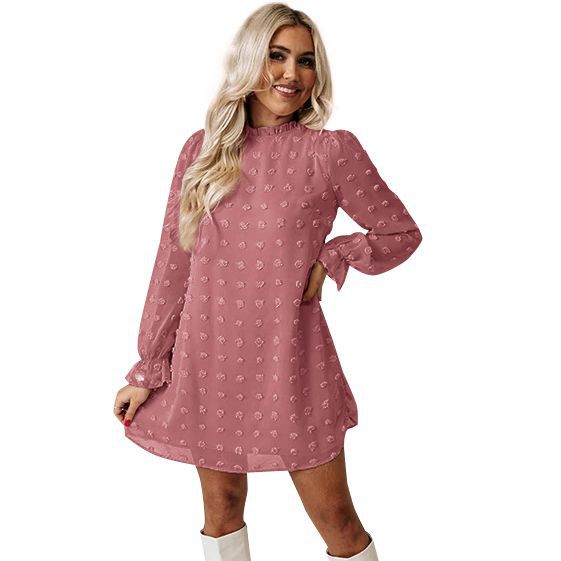 Autumn And Winter New Style Bubble Long-sleeved Lace Collar Dress Women