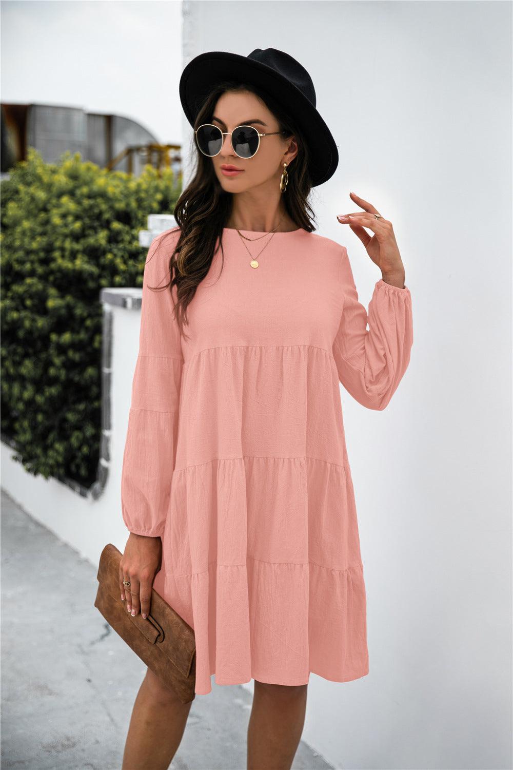 Puff Sleeve Tiered Swing Dress