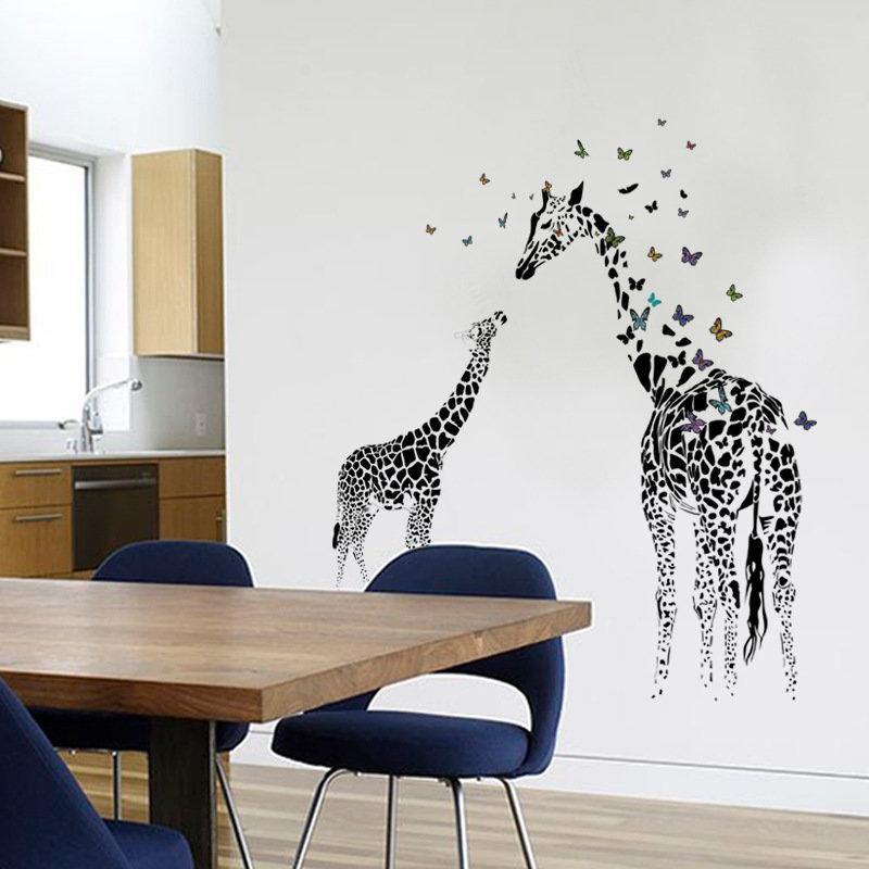 Honana DX-368 3D Giraffe Colorful Butterfly Wall Sticker Removable Home Decor Bedroom Art Applique