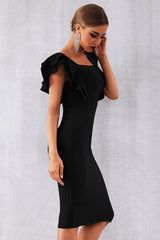 Solid Ruffle Shoulder Dress