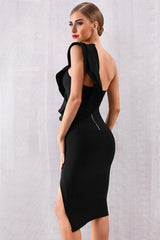 One Shoulder Side Slit Evening Dress