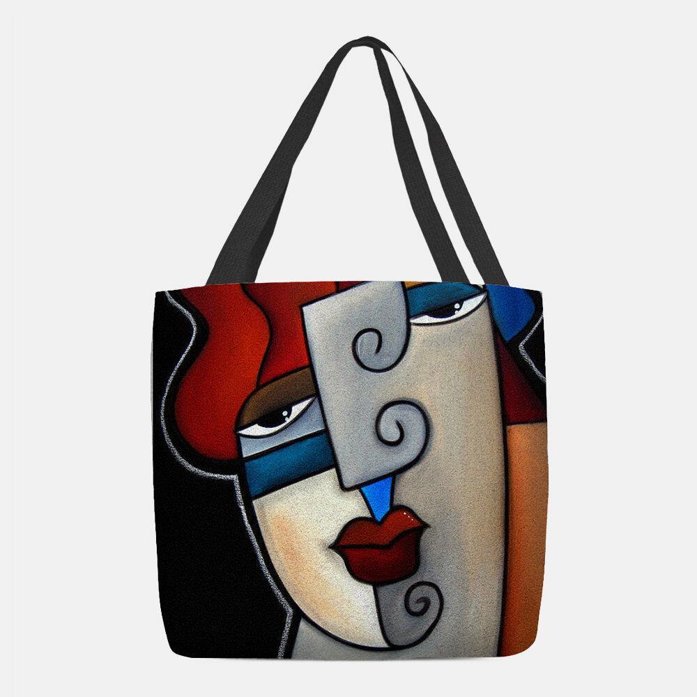 Bolso de hombro con estampado de figura de dibujos animados Multicolor estilo Picasso de fieltro para mujer 