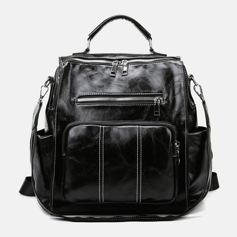 Women PU Leather Large Capacity Multi-pocket Retro Messenger Backpack Crossbody Bag Shoulder Bag