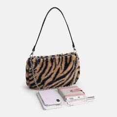 Las mujeres sintieron suave moda casual patrón de leopardo debajo del brazo Mini bolso de mano que combina con todo bolso de hombro 