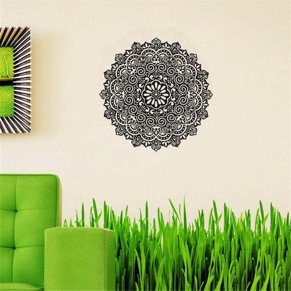 59 x 59 cm, abnehmbare Mandala-Blumen-Wandaufkleber, Vinyl-Mandala-Muster, PVC-Wandaufkleber 